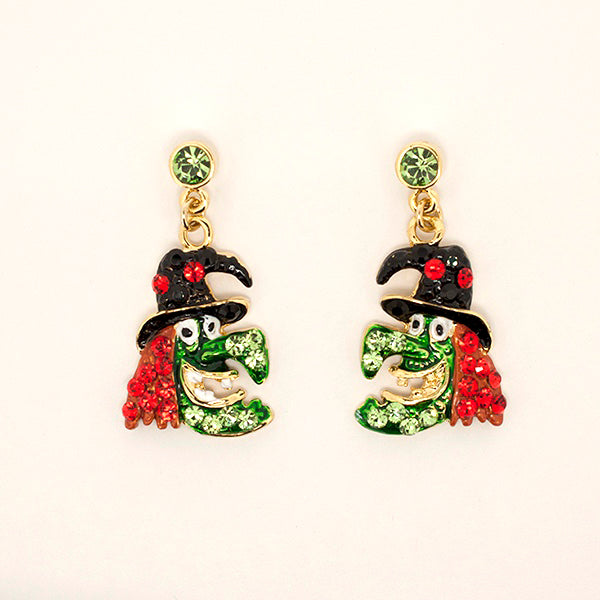 Green Witch Earrings & Brooch Set β Swarovski Crystal Rhinestones | Halloween Collection