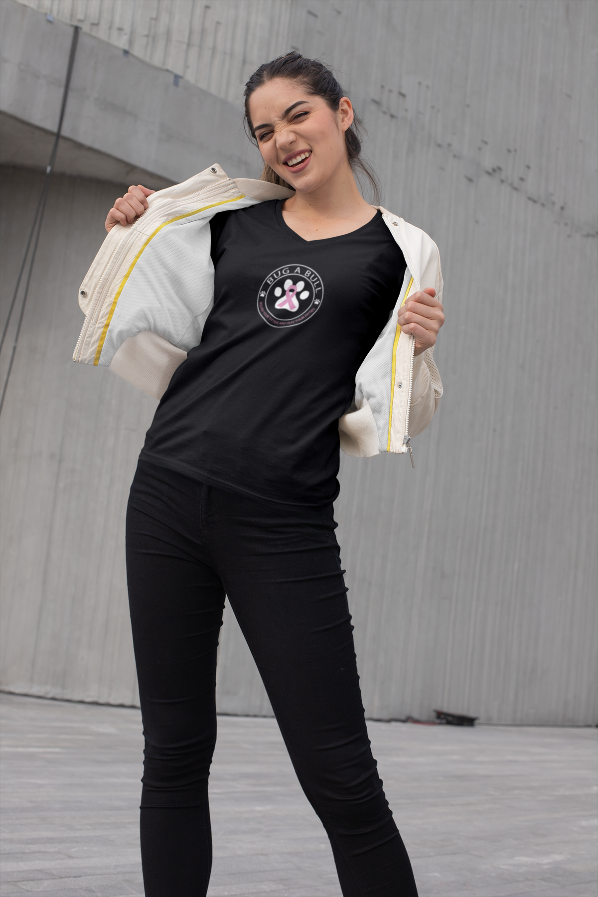 Bug A Bull Cancer Awareness Relaxed Fit V-Neck - Ruff Life Rescue Wear