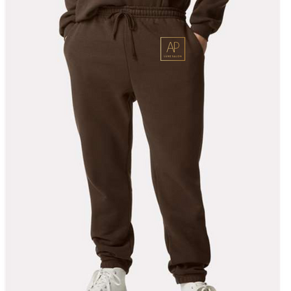 🖤 AP LUXE SALON Signature Joggers – Metallic Gold Square Logo