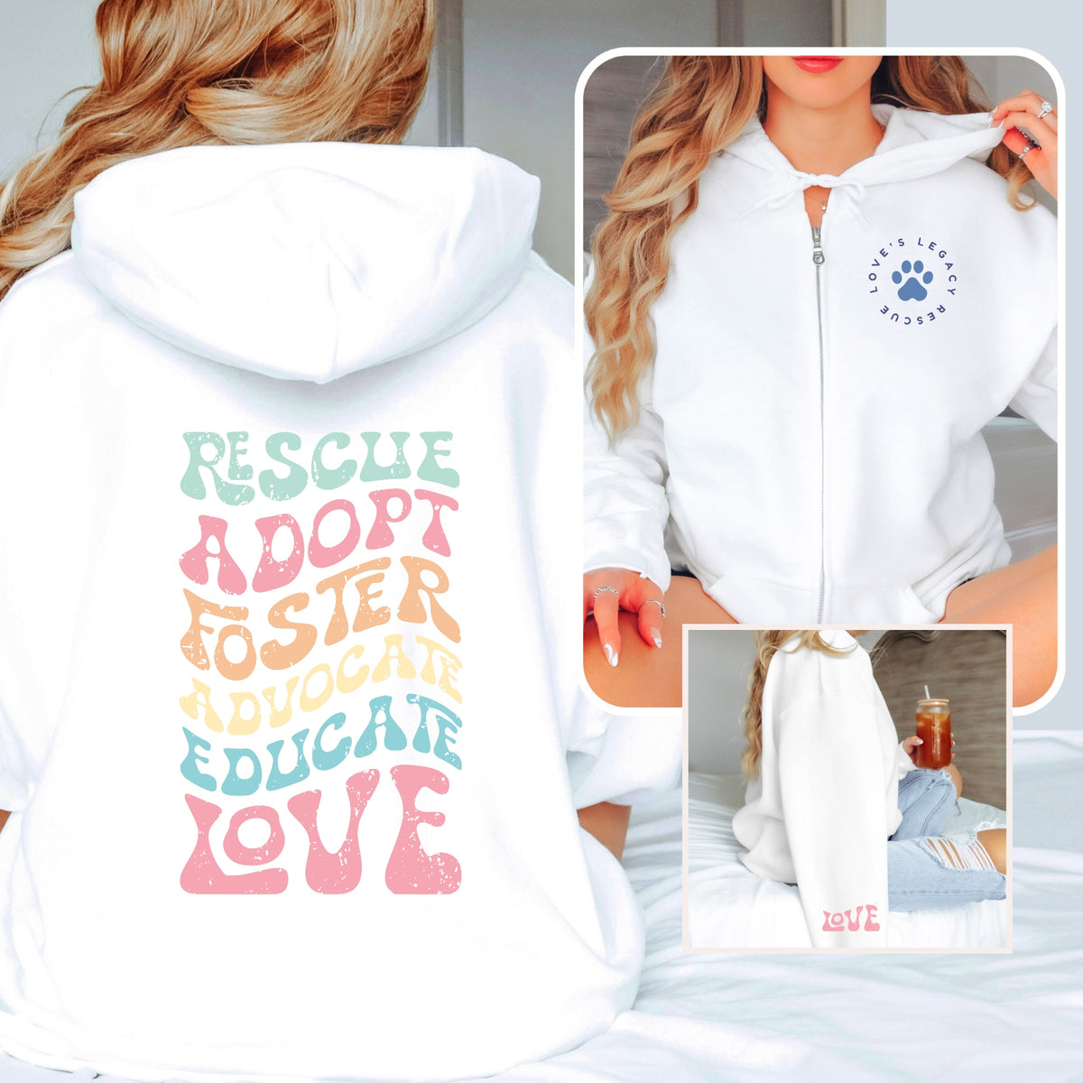 Adopt Zip Up Hoodie (available in several colors) - Ruff Life Rescue Wear