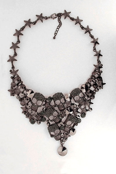Black Crystal Skull & Star Necklace Set with Matching Earrings - Ruff Life Rescue Wear