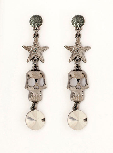 Black Crystal Skull & Star Necklace Set with Matching Earrings - Ruff Life Rescue Wear