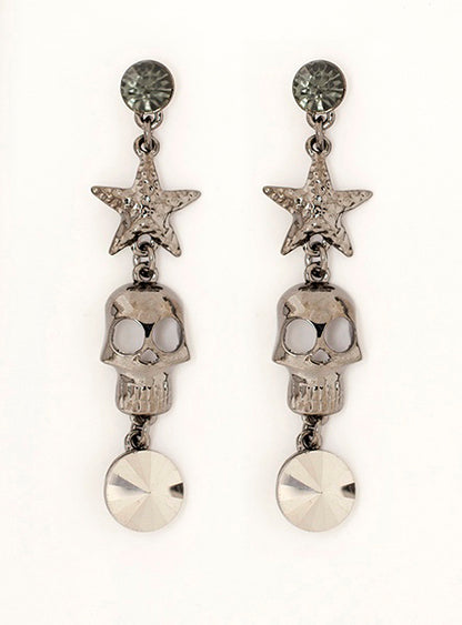 Black Crystal Skull & Star Necklace Set with Matching Earrings - Ruff Life Rescue Wear