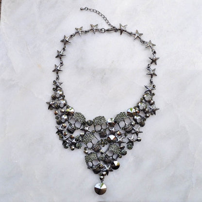 Black Crystal Skull & Star Necklace Set with Matching Earrings - Ruff Life Rescue Wear