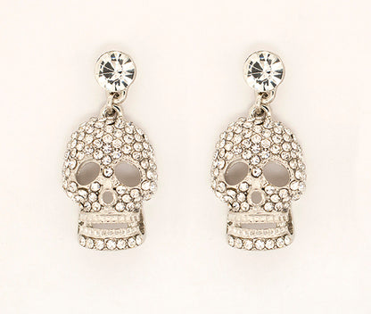 Rhinestone Skull Necklace & Earrings Set