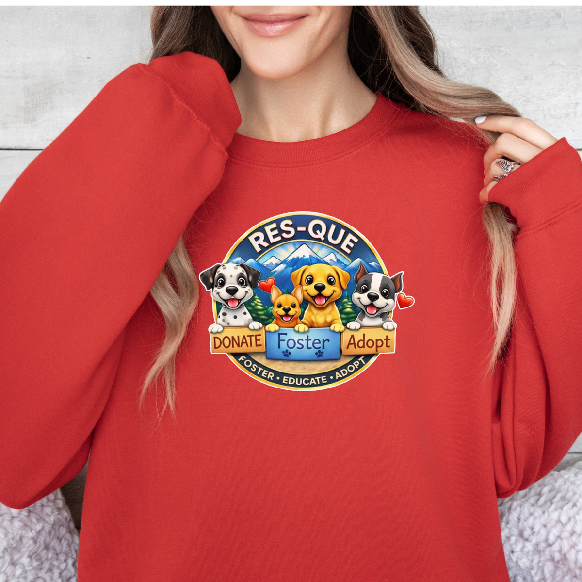 NEW RES-QUE “Donate • Foster • Adopt” Crewneck Sweatshirt (Available in many fun colors) - Ruff Life Rescue Wear