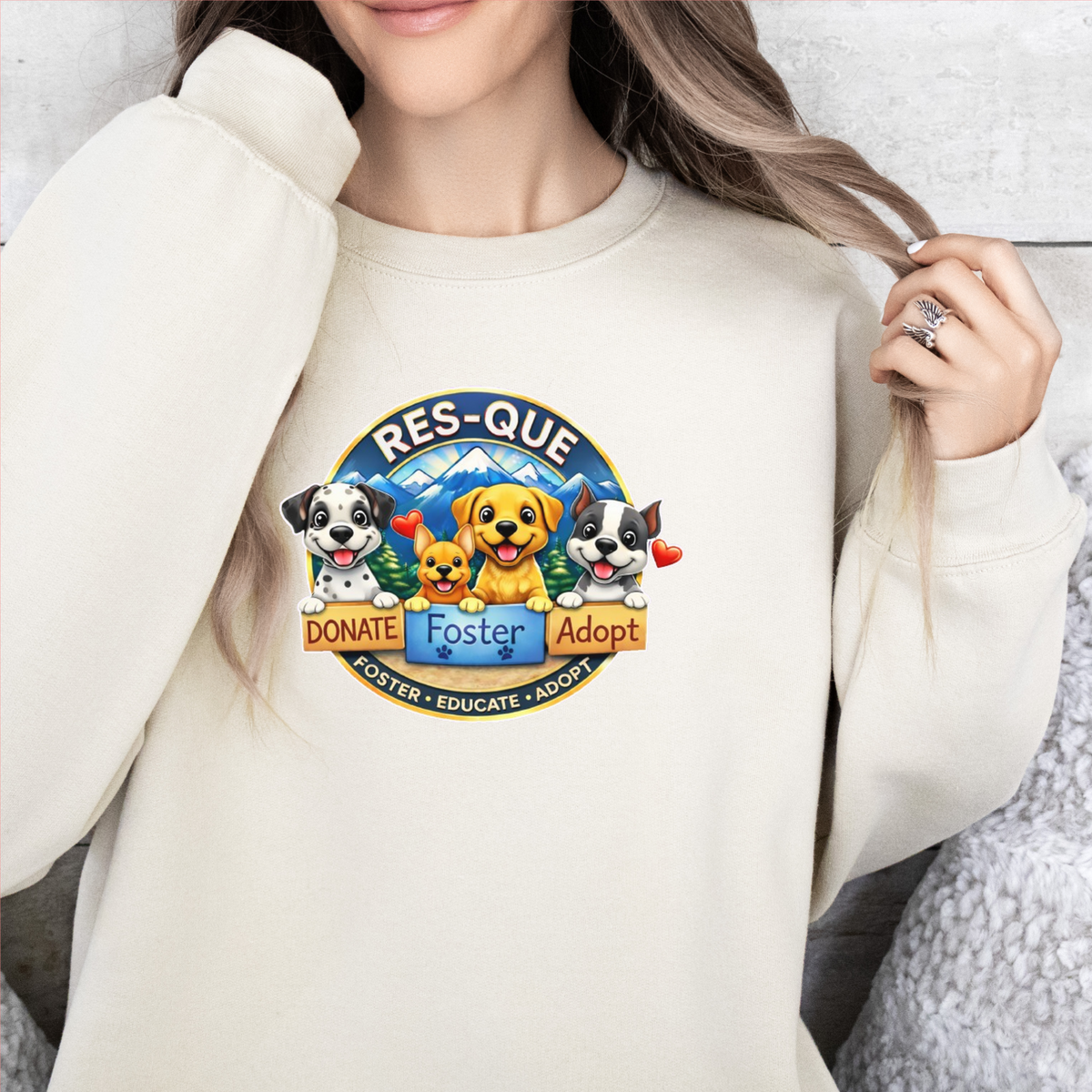 NEW RES-QUE “Donate • Foster • Adopt” Crewneck Sweatshirt (Available in many fun colors) - Ruff Life Rescue Wear