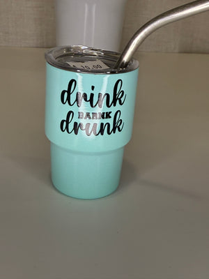 Mini Tumbler Shot Glass – Funny Sayings | 3.5 oz Stainless Steel Cup with Lid & Straw
