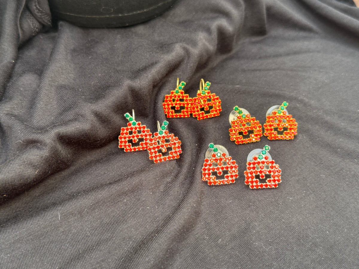 Pumpkin Rhinestone Earrings – Lever-Back or Post | Gold or Silver
