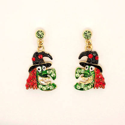 Green Witch Earrings & Brooch Set – Swarovski Crystal Rhinestones | Halloween Collection