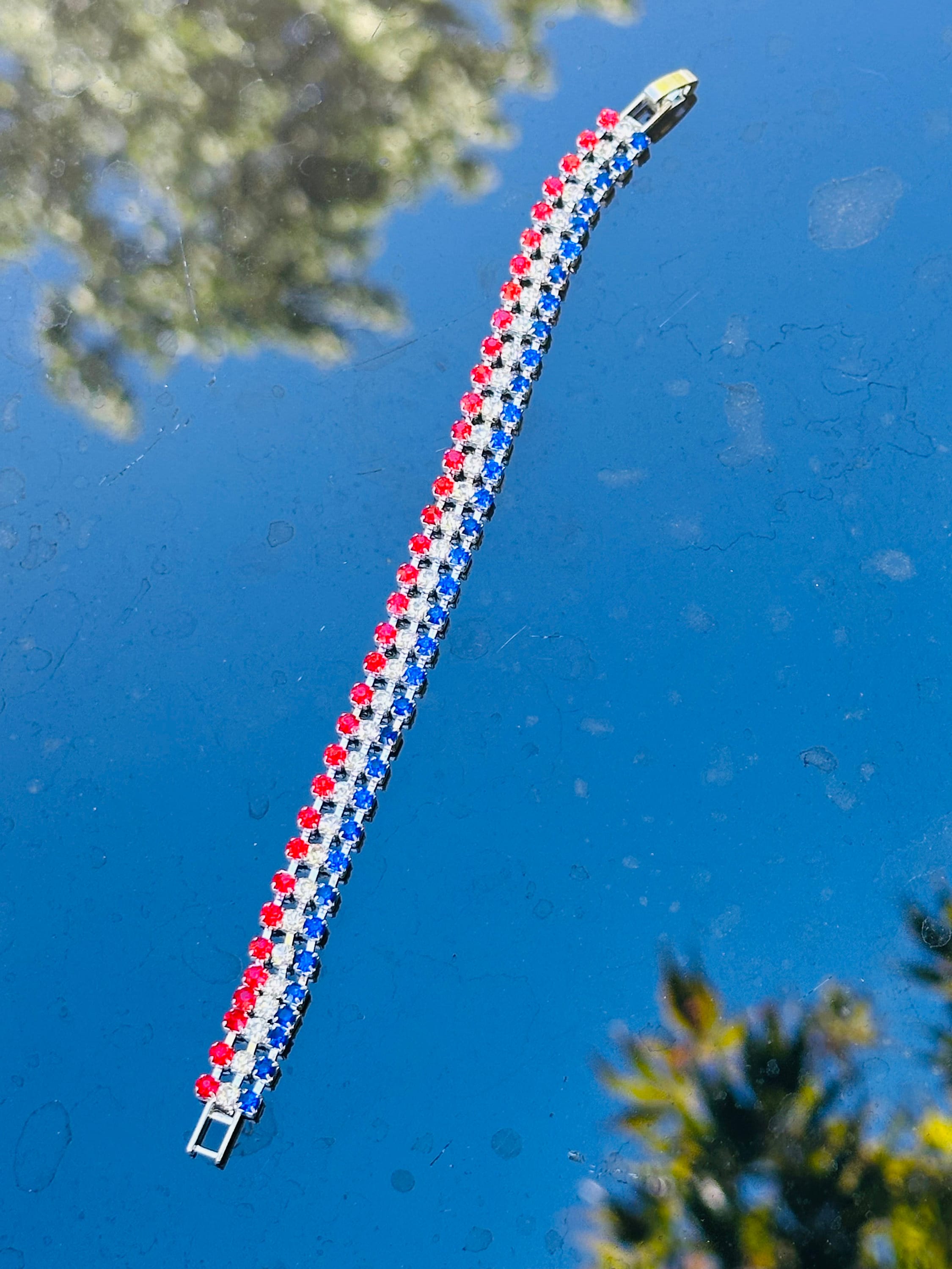 Austrian Crystal Red, White & Blue Bracelet – Gold or Silver Finish