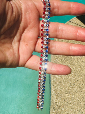 Austrian Crystal Red, White & Blue Bracelet – Gold or Silver Finish