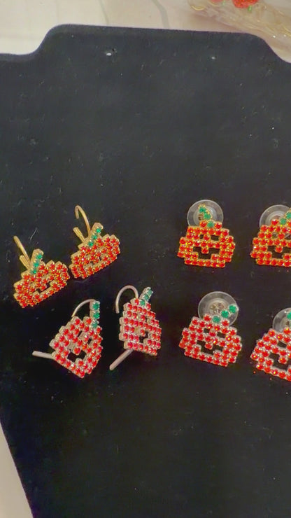 Pumpkin Rhinestone Earrings – Lever-Back or Post | Gold or Silver