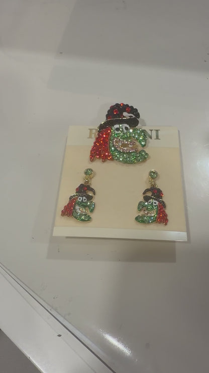 Green Witch Earrings & Brooch Set – Swarovski Crystal Rhinestones | Halloween Collection