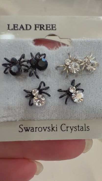 🕷️ Swarovski Crystal Spider Earrings Trio – Halloween Set of 3