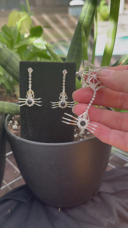 Crystal Spider Drop Earrings | Halloween Jewelry | Elegant Gothic Glam