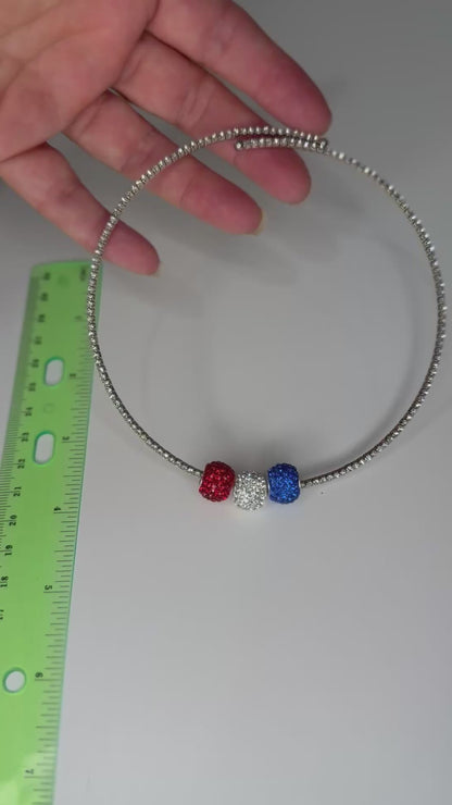 Patriotic Rhinestone Choker – [Bead Trio / Flag Curve Bar]