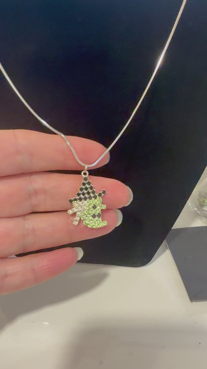 Crystal Witch Necklace | 18" Gold or Silver Chain | Sparkly Rhinestone Halloween Jewelry | Ruff Life Rescue Wear