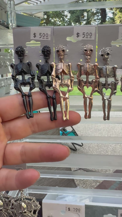 Skeleton Dangle Earrings - Silver Bronze or Black