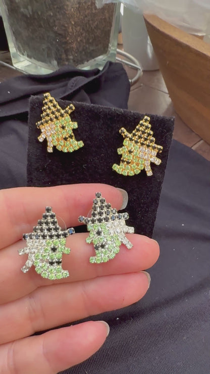Crystal Witch Earrings & Pin Set | Gold or Silver | Austrian Crystal Halloween Jewelry