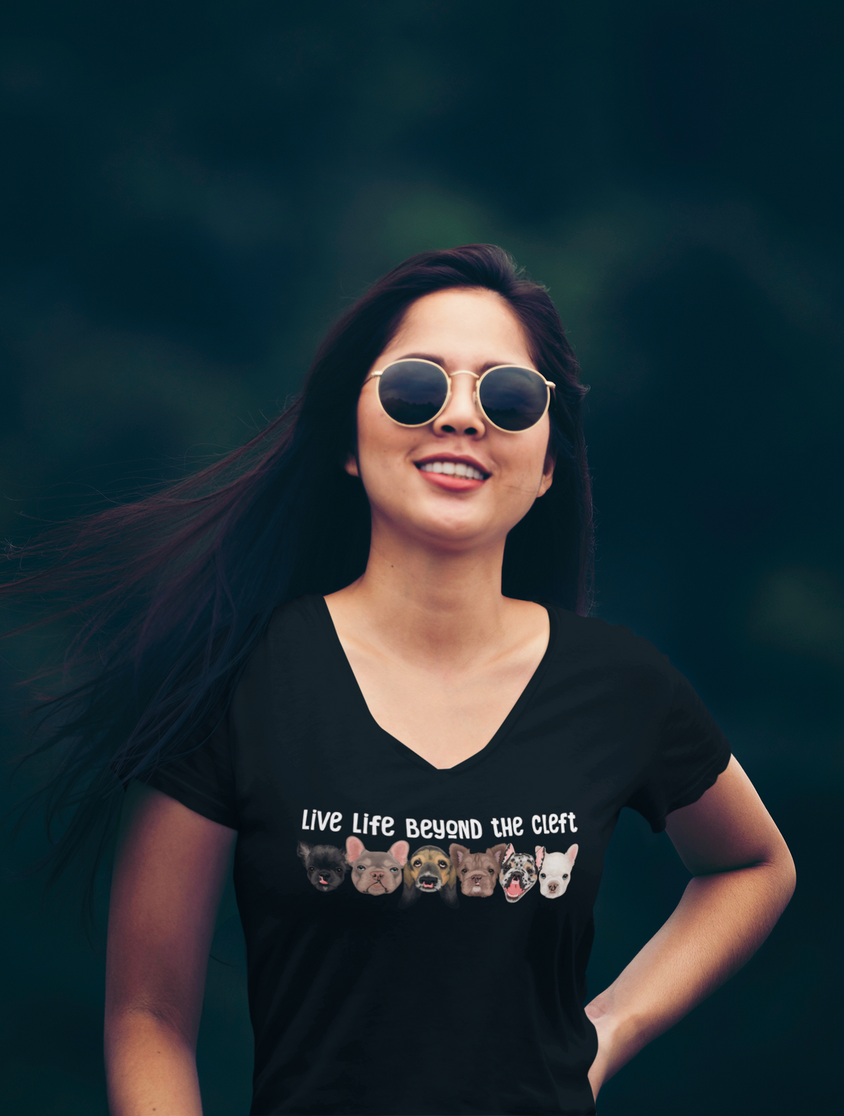 Live Life Beyond the Cleft Ladies V-Neck T-Shirt - Ruff Life Rescue Wear