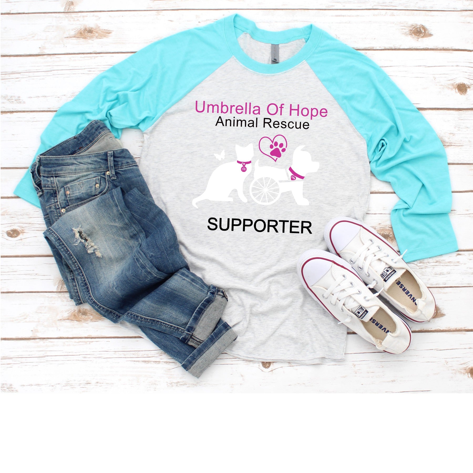 Umbrella of Hope - Raglan Tee - Ruff Life Rescue Wear