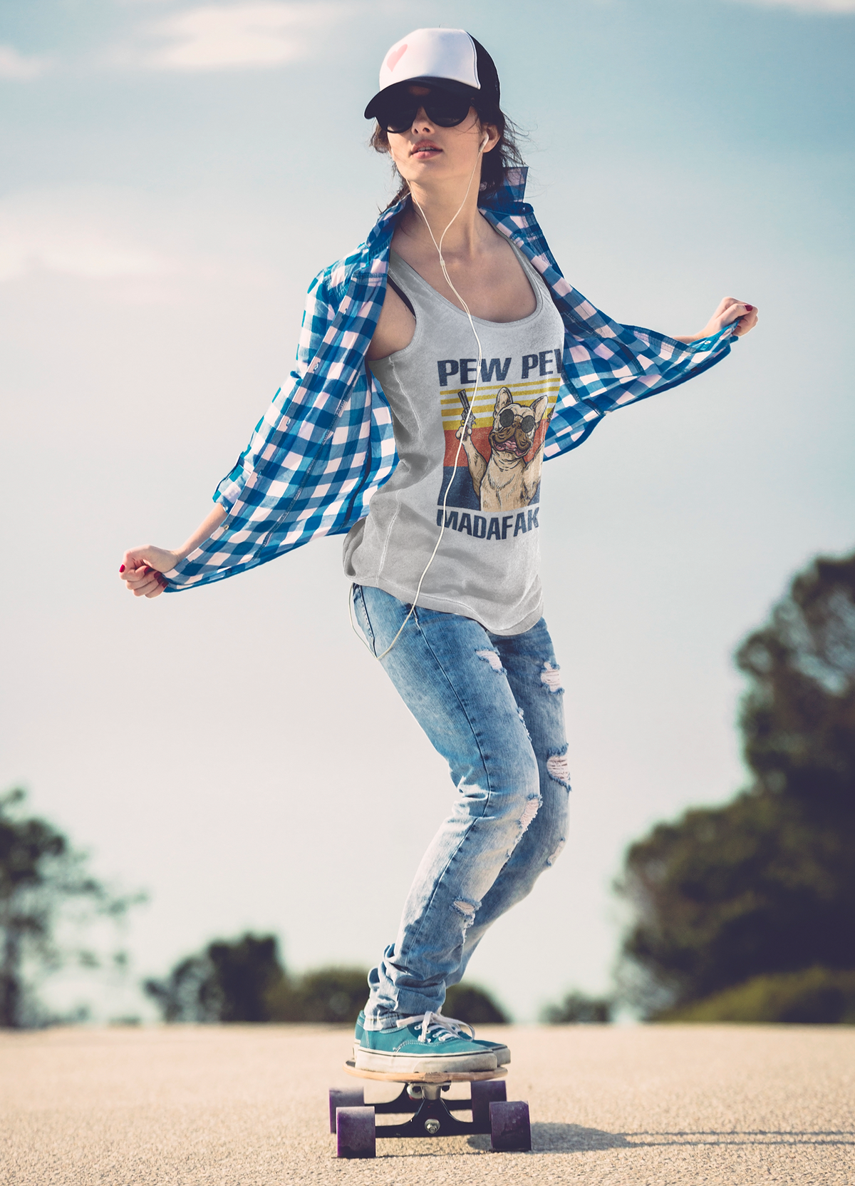 Pew Pew Frenchy Flowy Racerback Tank - Ruff Life Rescue Wear