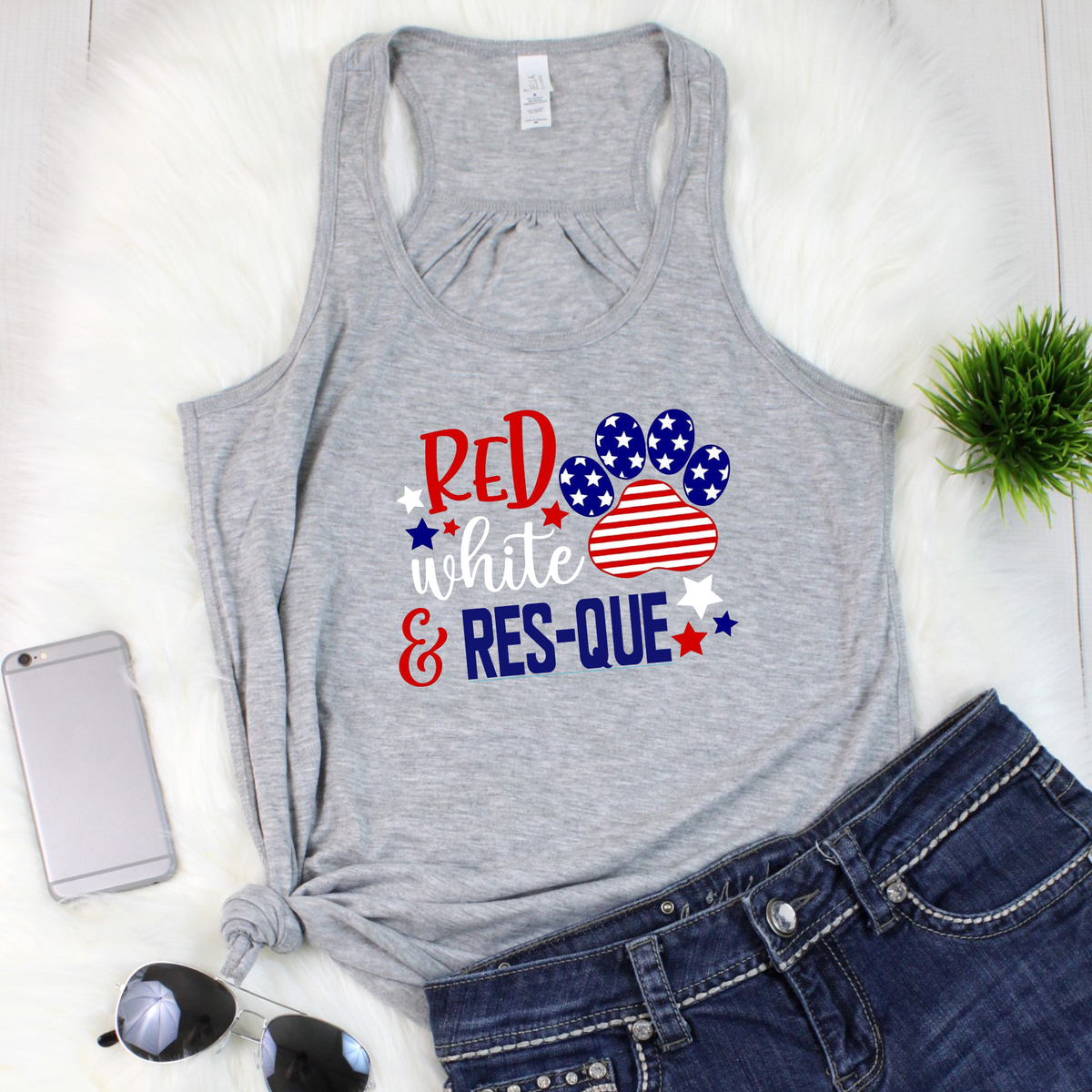 Red White and Res-Que Flowy Racerback Tank - Ruff Life Rescue Wear