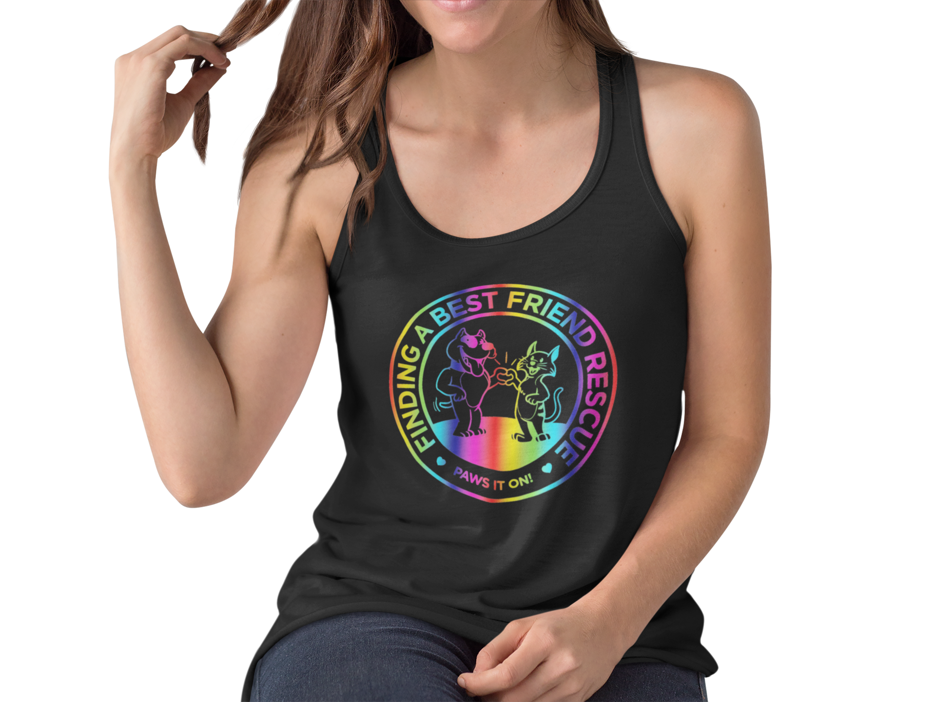 Pride Finding a Best Friend Flowy Racerback Tank - Ruff Life Rescue Wear