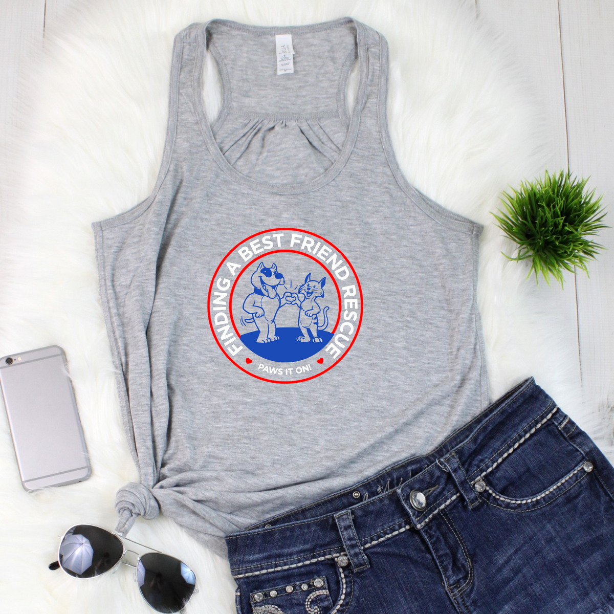 Patriotic Finding a Best Friend Flowy Racerback Tank - Ruff Life Rescue Wear