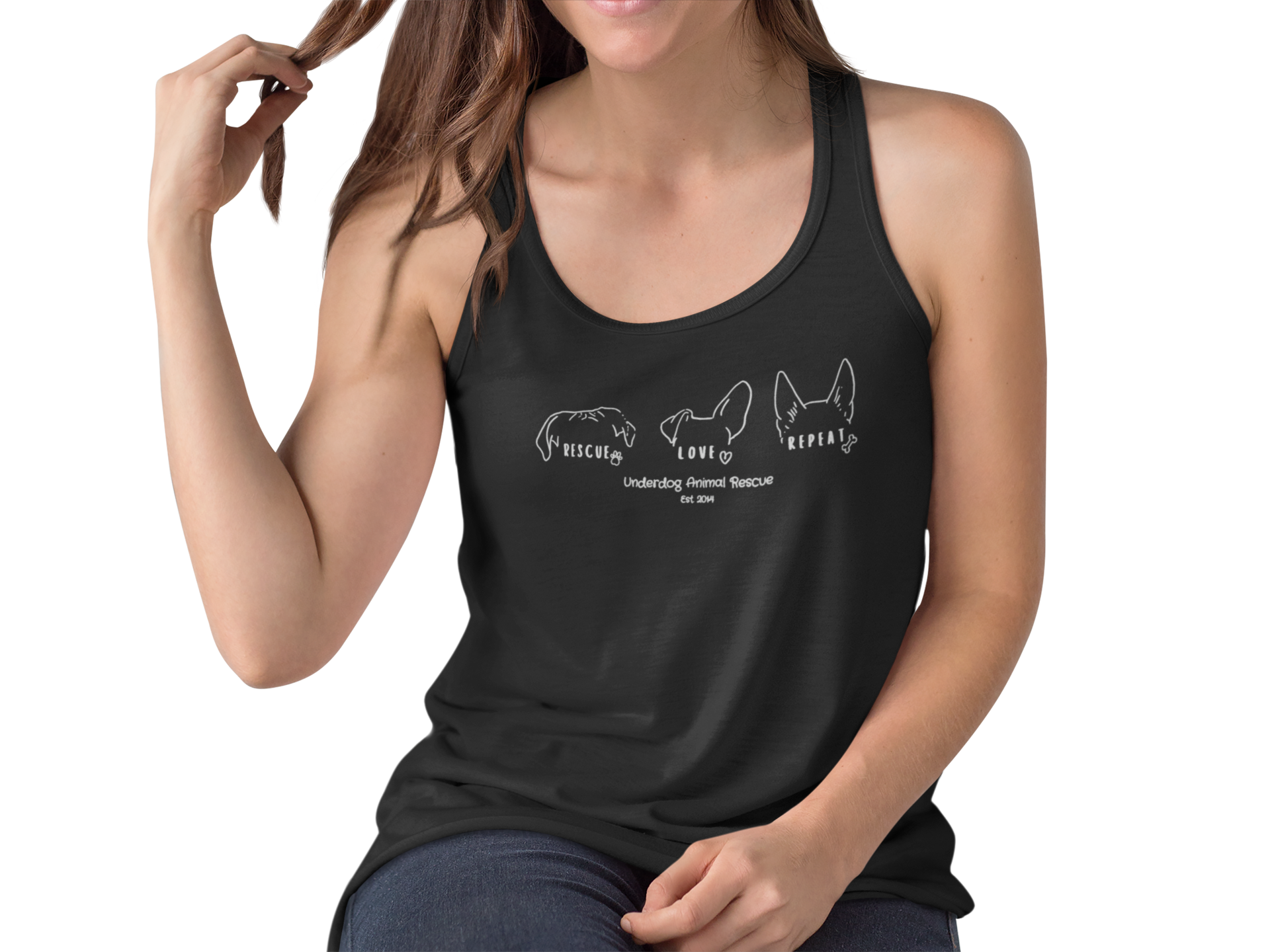 Underdog Rescue Love Repeat Flowy Racerback Tank - Ruff Life Rescue Wear