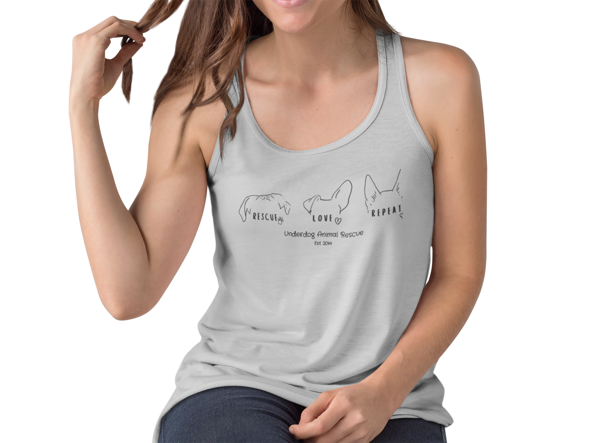 Underdog Rescue Love Repeat Flowy Racerback Tank - Ruff Life Rescue Wear